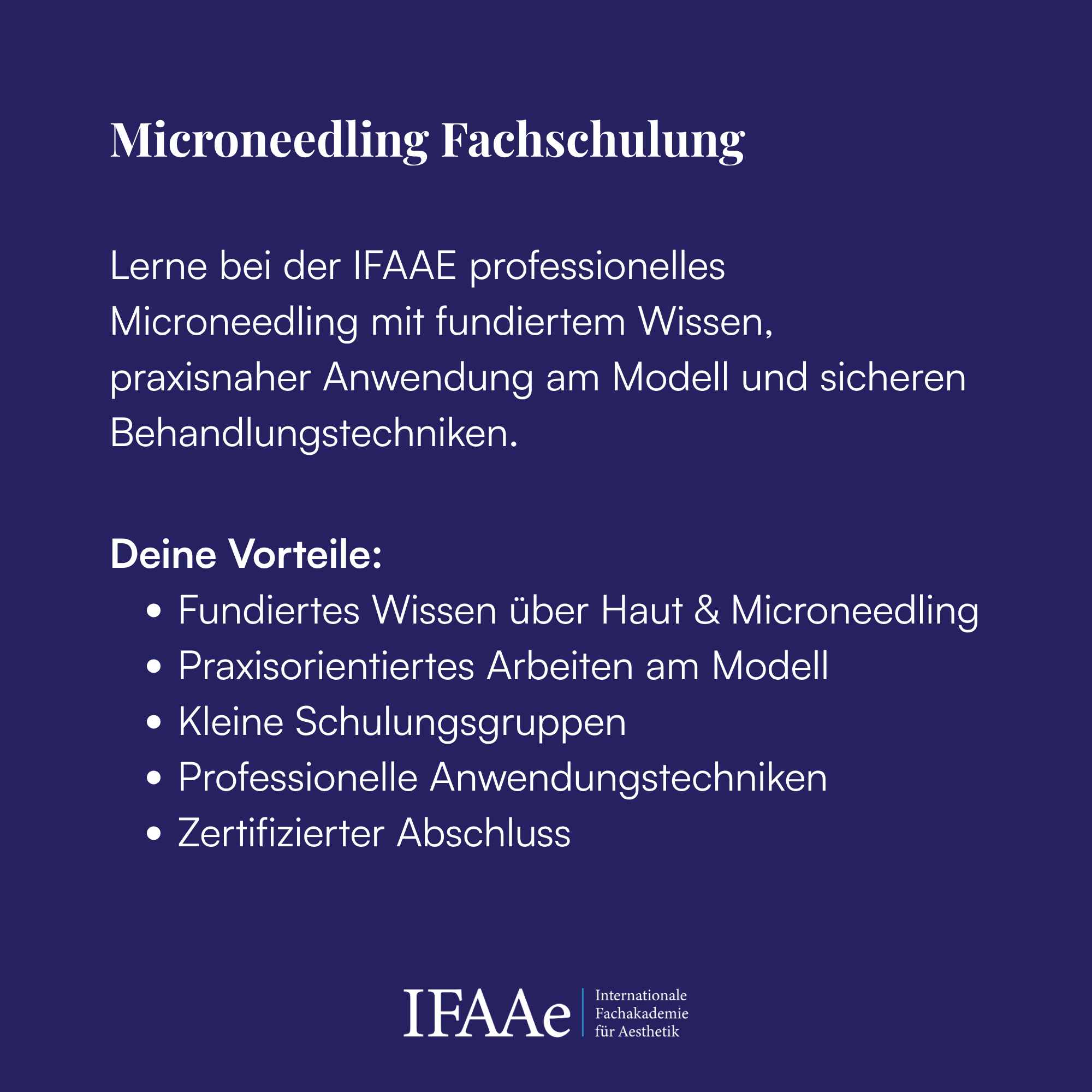 Microneedling Fachschulung Tageskurs mit Zertifikat