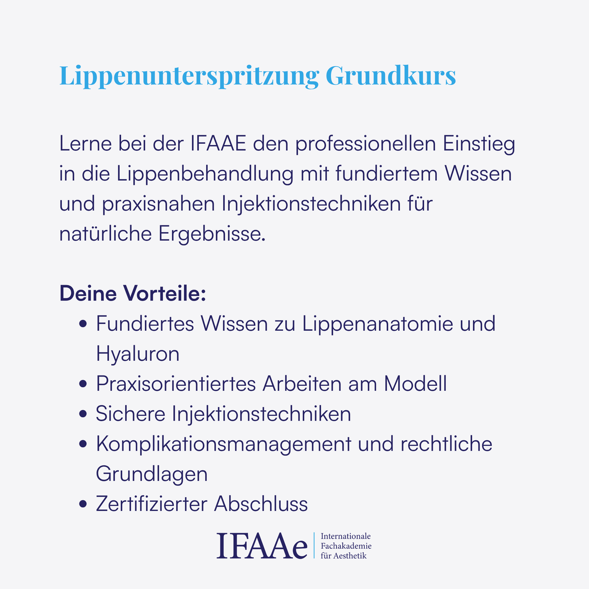 Ärzte und Heilpraktiker lernen Lippenunterspritzung im Einsteigerkurs der IFAAe