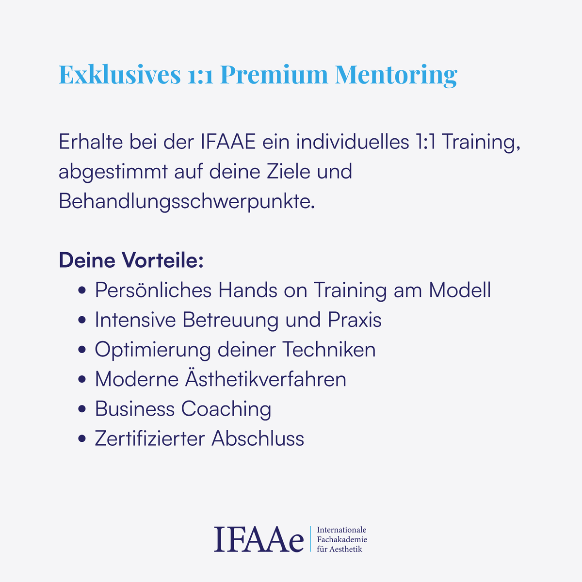 1:1 Mentoring in ästhetischer Medizin mit praktischer Schulung von Injektionstechniken und business coaching